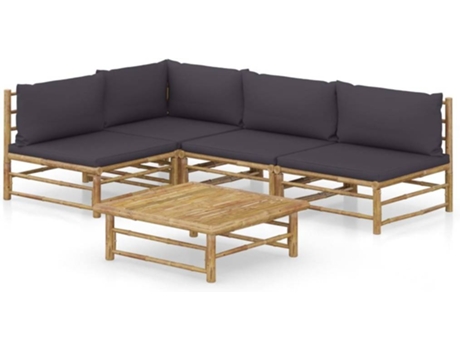 Conjunto 5 de muebles de jardín VIDAXL bambú con cojines gris oscuro