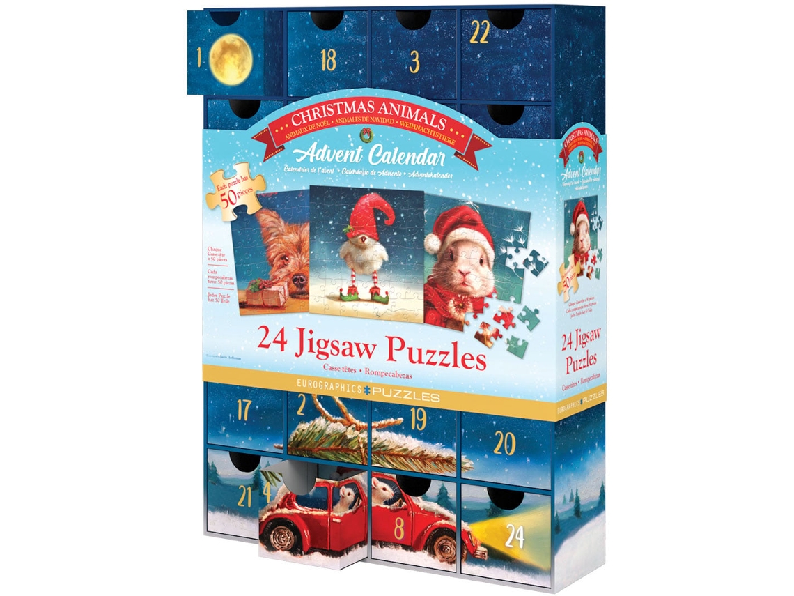 Calendario de Adviento Eurographics - Rompecabezas de animales navideños - 24 rompecabezas, 50 piezas
