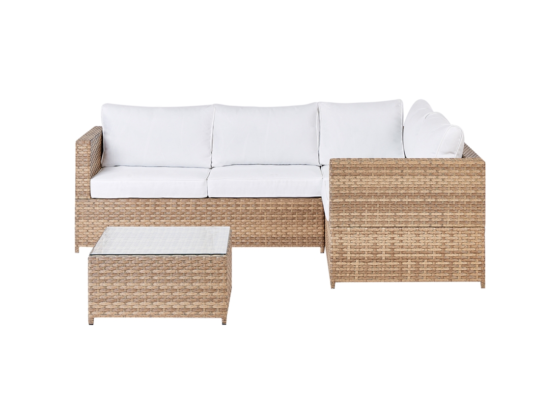 Conjunto de Exterior Avola Moderno de Ratán en Ratán Sintético Blanco 212X144X77 BELIANI