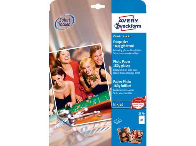 Papel de Impresión AVERY A4 Double Sided Photo Quality Glossy Inkjet Paper - 2570 180g