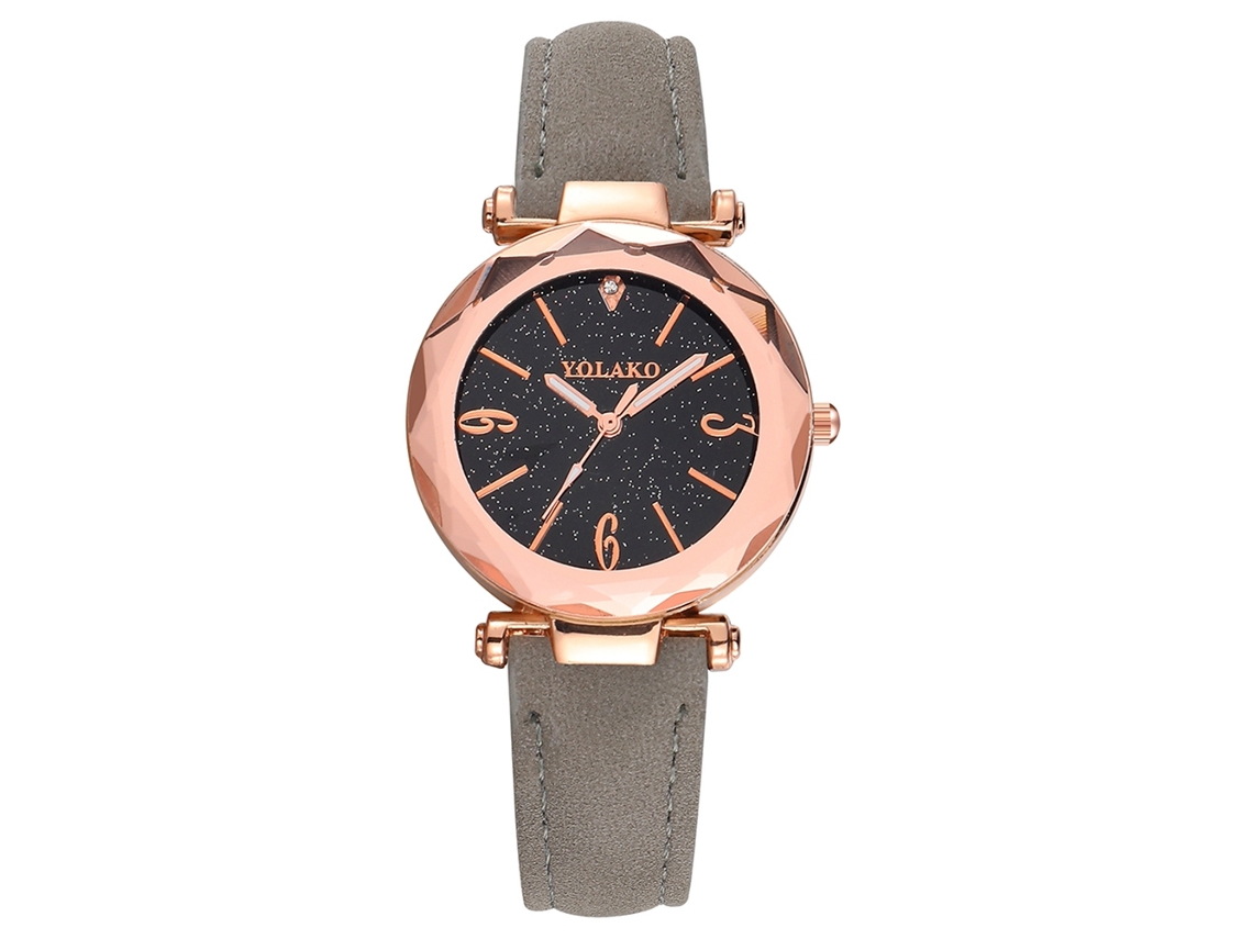 Reloj De Pulsera Casual De Cuarzo Para Mujer Yolako Con Esfera Redonda En Piel Sintética Gris.