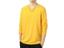 Camiseta Masculina Com Gola Redonda E Manga Longa Para Outono E Inverno, Suave, Poliéster, Casual, Slim