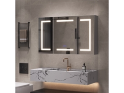Mueble De Baño Con Iluminación Led Táctil De 3 Colores, Estantes Ajustables Y Espejo, Enchufe Europeo, Blanco, 60 X 100 X 13,5 Cm