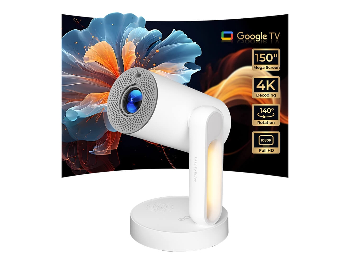 Proyector Etoe Starfish Plus para Google TV, 1080p, 300 ANSI, decodificación 4K, Widevine L1, luz nocturna táctil, corrección trapezoidal automática, enfoque automático