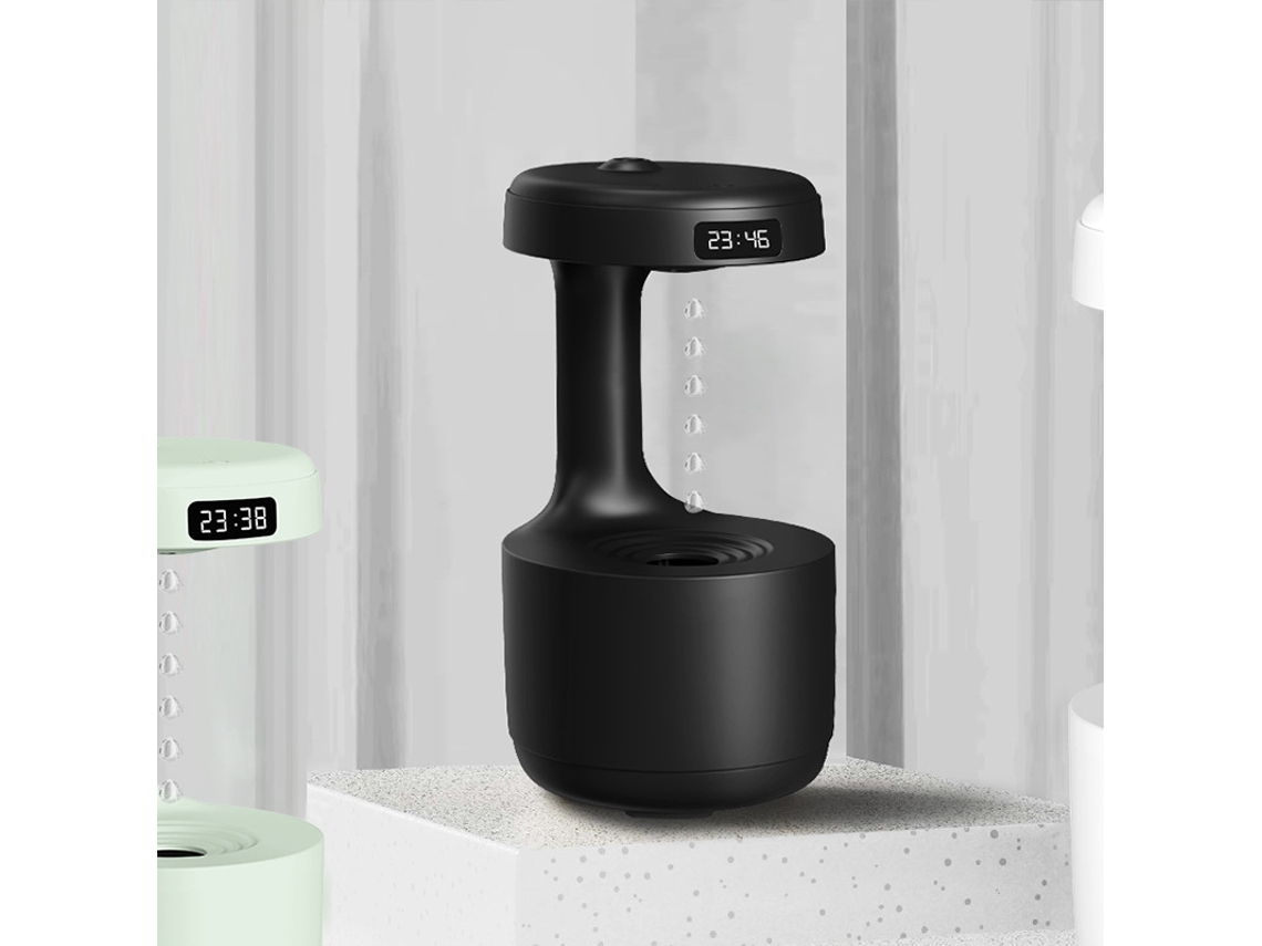Humidificador en forma de lágrima, 600 ml, con sistema antigravedad y luz. Mdug (negro)