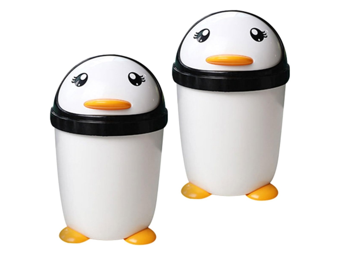 2 Papeleras Con Tapa Abatible De Pingüino,