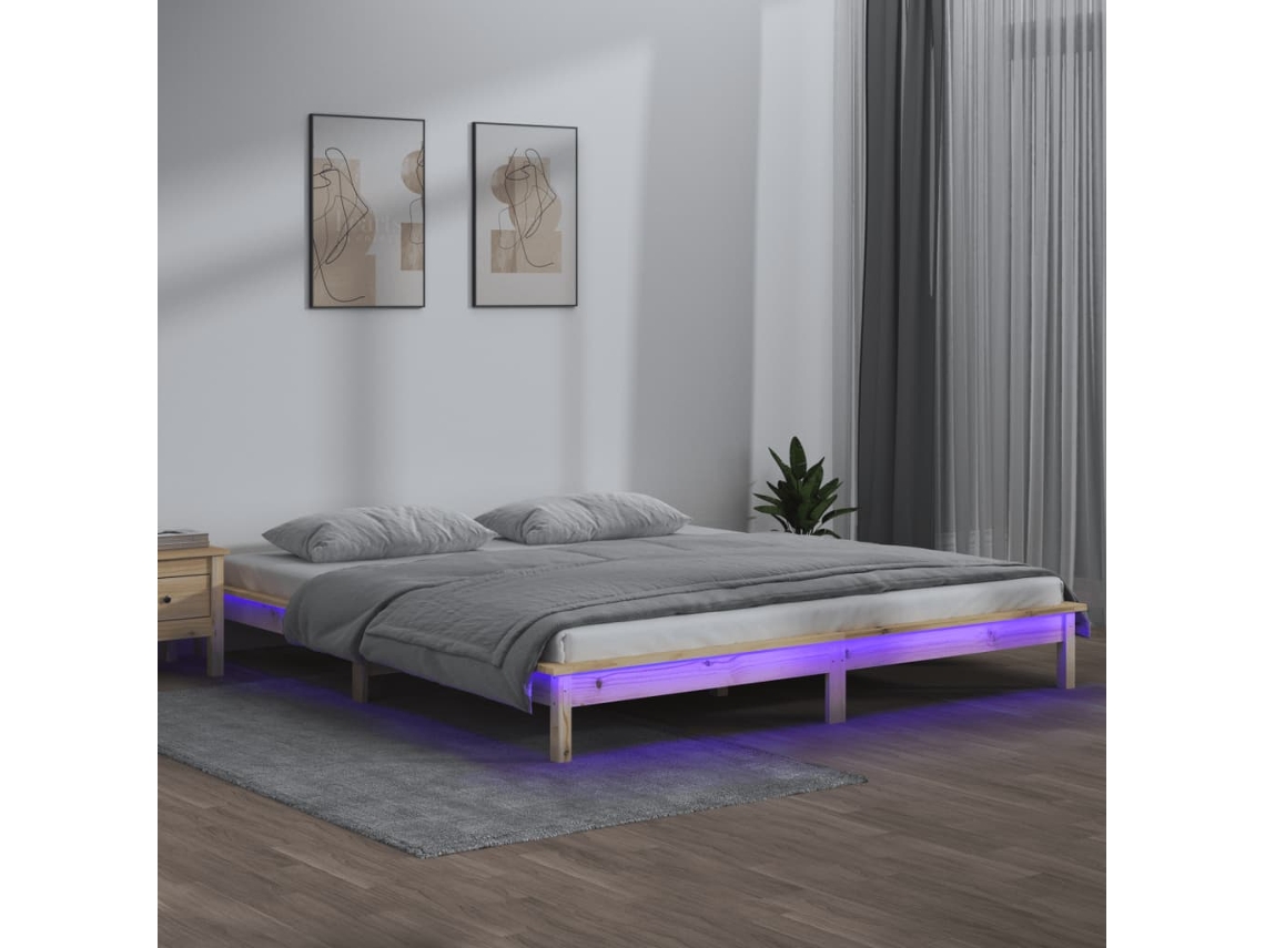Estructura De Cama Con Led Madera Maciza King Size 150x200 Cm