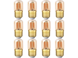 Rebe-12 Pack Bombilla Led Tubular Mini 1w E27 Base Edison Filamento 2200k Blanco Cálido Super Vaso Ámbar 220v Clase A++