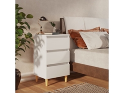 Mesita de Noche con Patas en Madera Maciza 40X35X69Cm Blanco
