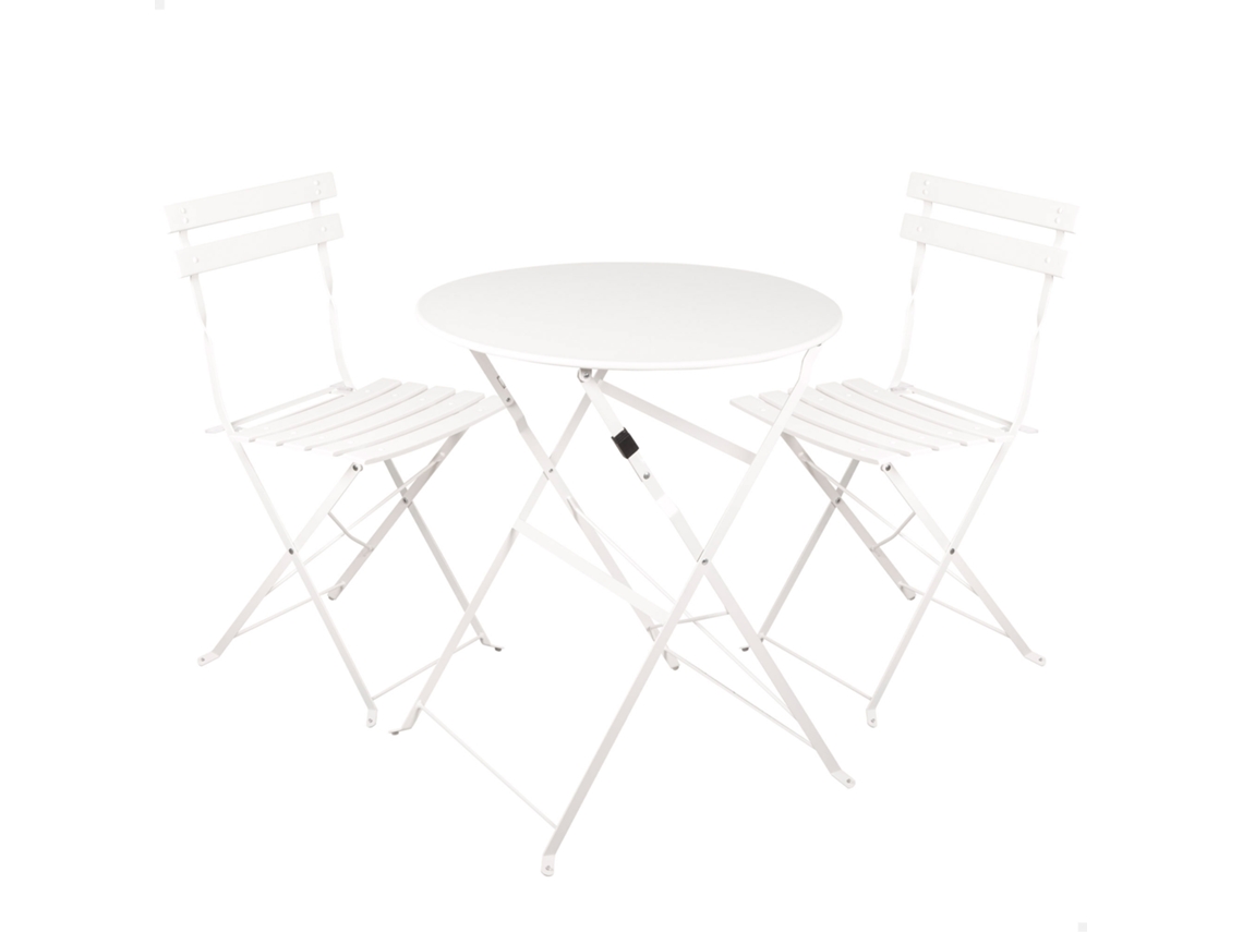 Conjunto De Mobiliário De Terraço Aktive, 60x70 Cm, Mesa E 2 Cadeiras, Mobiliário De Exterior, Mobiliário Dobrável, Até 30 Kg, Até 110 Kg, Branco