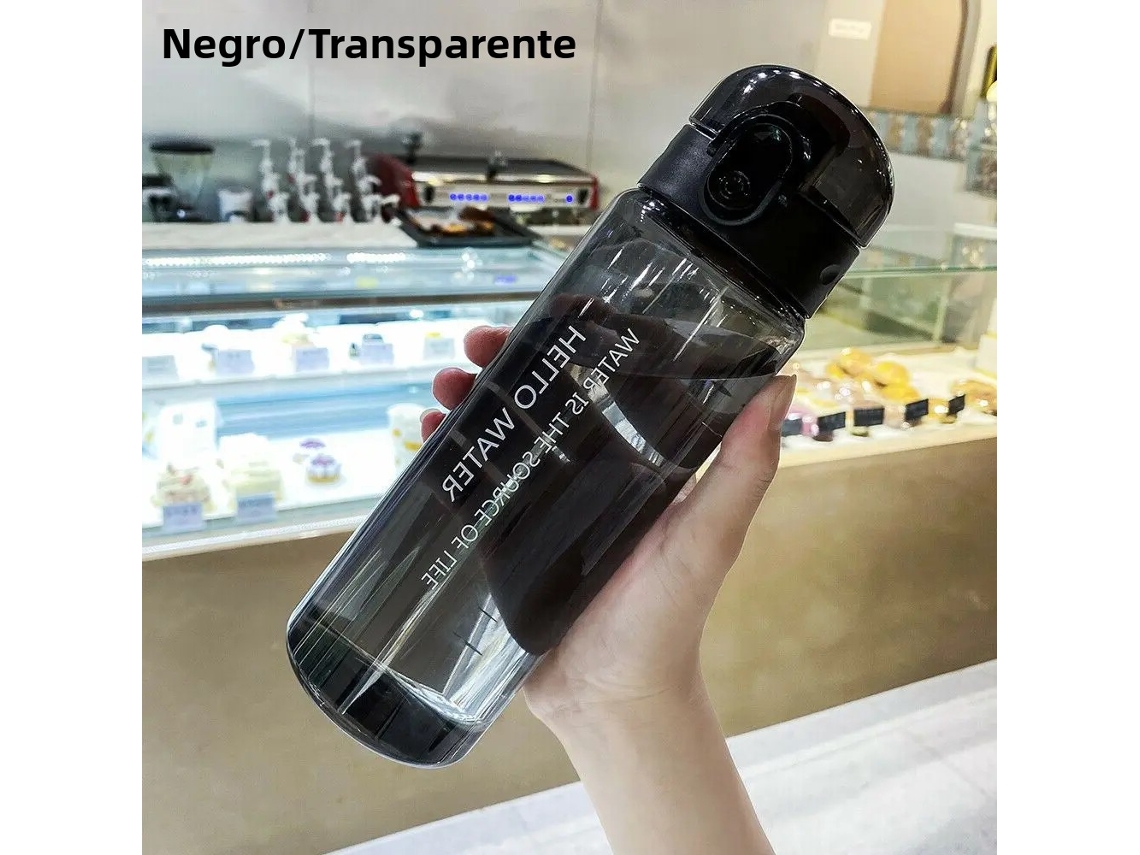 Botella deportiva de viaje Mdug de plástico transparente de 780 ml con tapa antifugas (versión negra 2)
