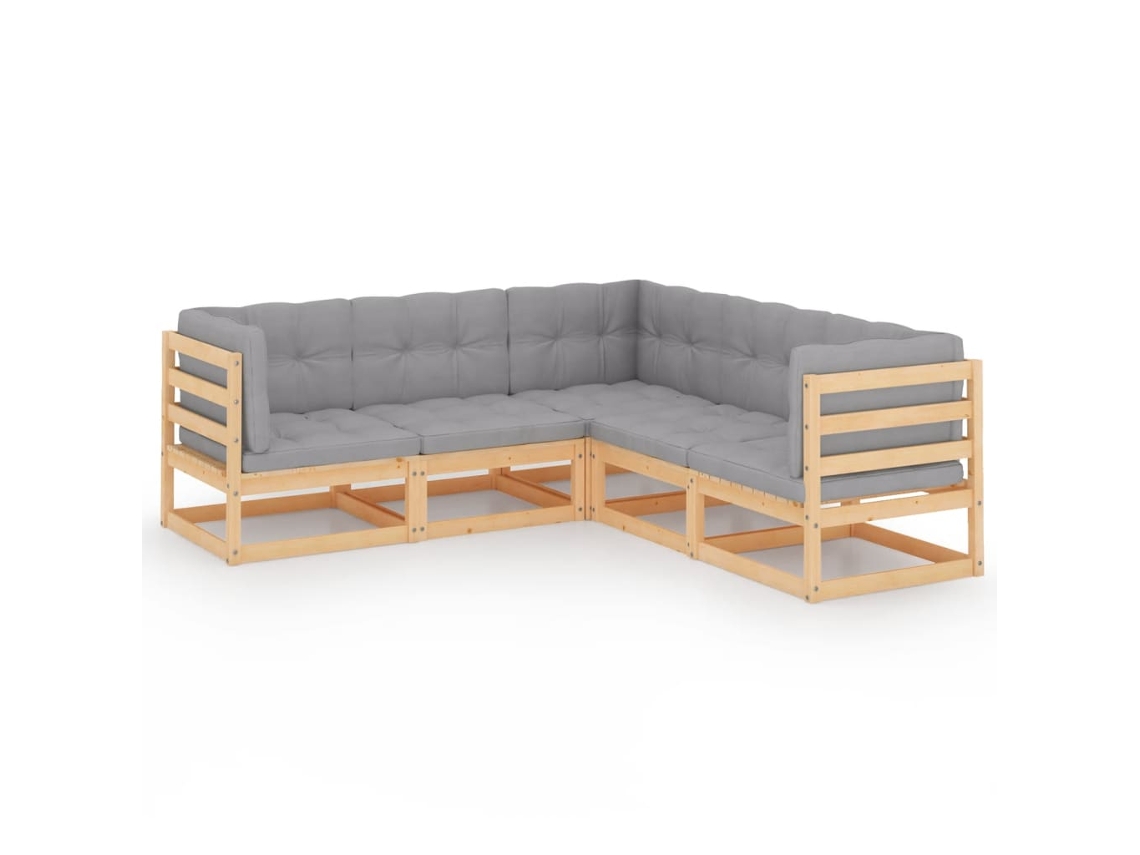 Conjunto 5 de muebles de jardín VIDAXL y cojines madera pino maciza