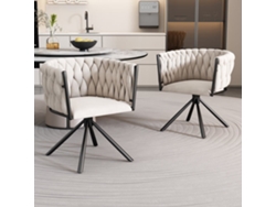 Silla Comedor 2 Unidades - Giratoria Lujo Para Salón Y Dormitorio, Con Cuatro Patas Metal - Beige
