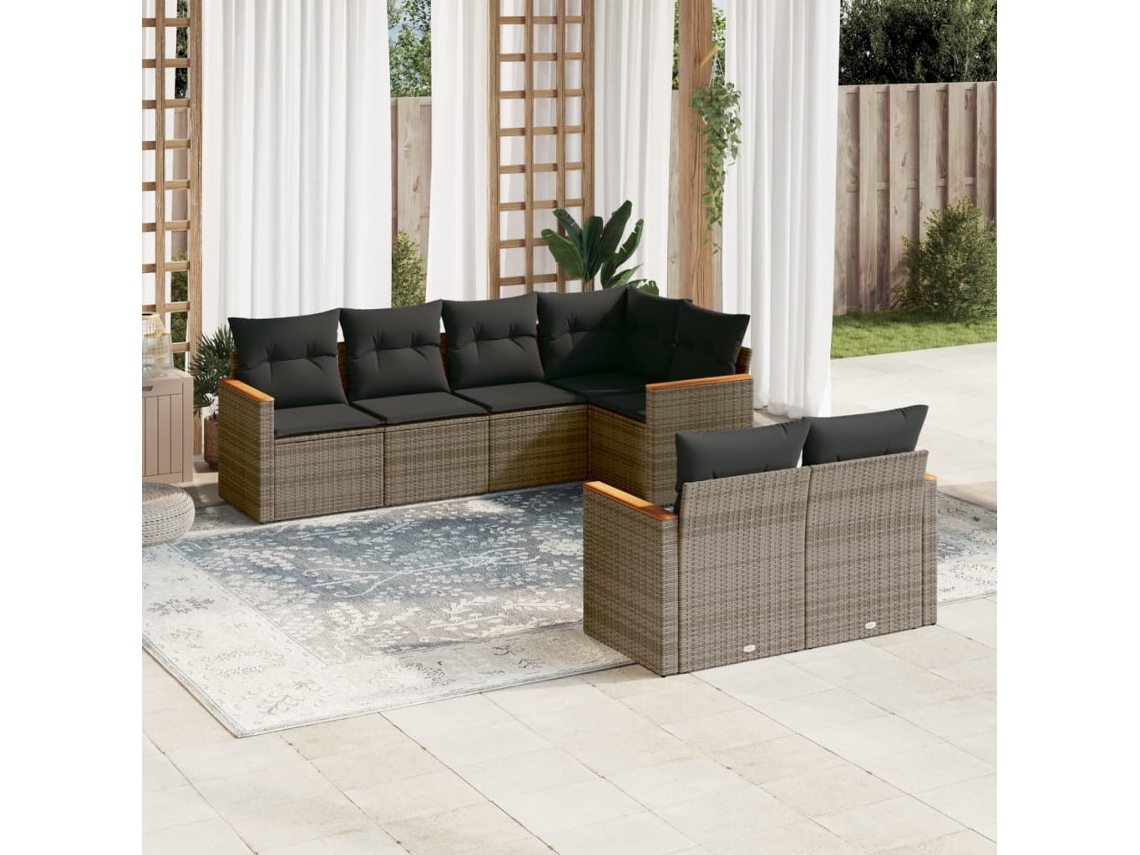Conjunto de sofás de jardín de 7 piezas DKD Home Decor con cojines de mimbre gris