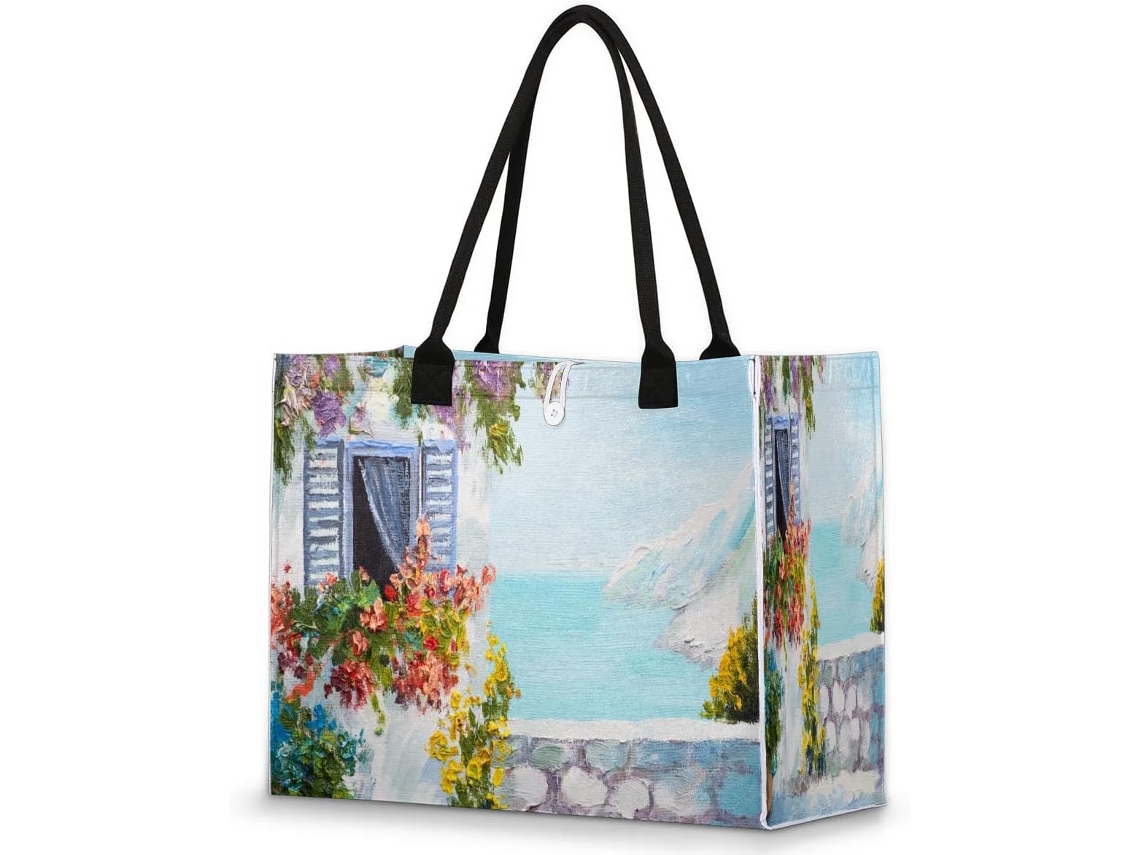 Bolso Grande Tropicallife Para Mujeres Niñas Pintura Al Óleo Estampado Paisaje Marino Bolso Hombro Compras