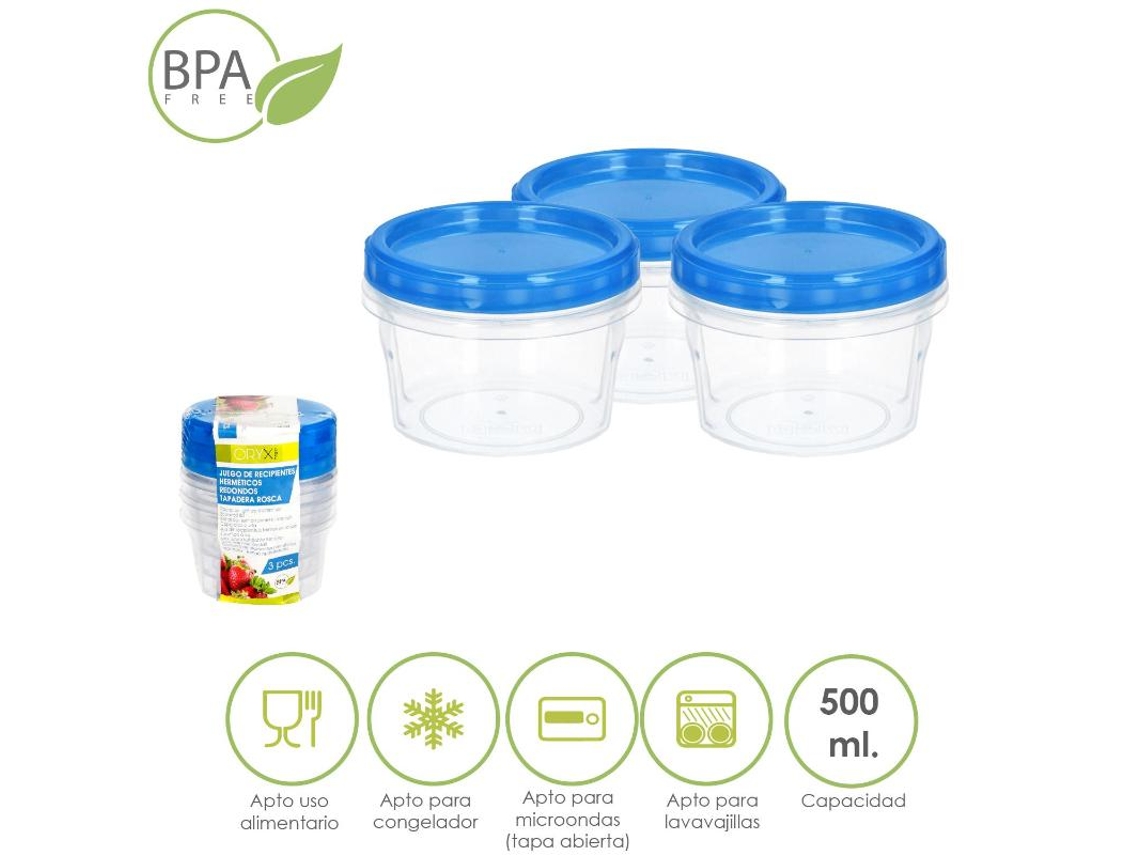 Juego Recipientes Plastico Redondos 500 ml. (Pack 3 piezas) ORYX