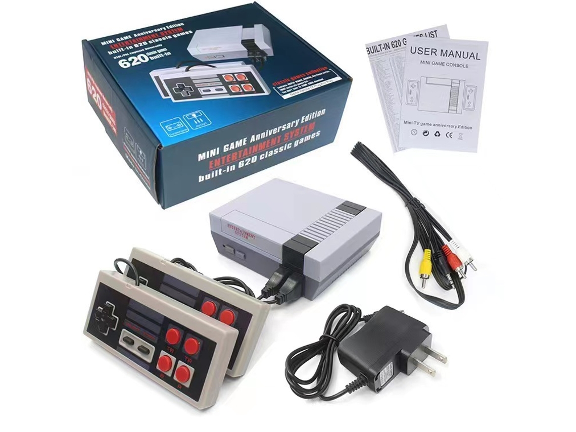 Mini consola de videojuegos doméstica NES, estilo retro clásico para dos jugadores FC (Famicom) - Diseño de cuatro botones/Estándar europeo (620 juegos integrados)