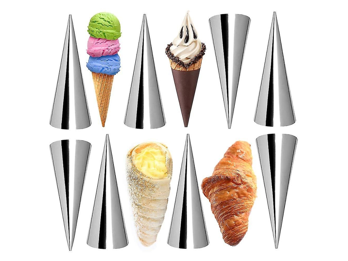 MEOIRUERY Moldes de Acero Inoxidable 12 Unidades para Hornear, Formas Cónicas para Pastelitos, Herramienta para Masa en Espiral Grande
