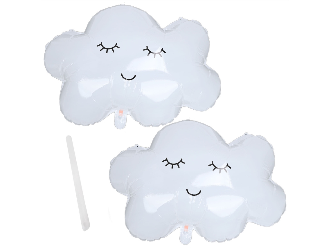Globos de aluminio blanco con diseño de cara y nube, decoración para fiestas con pajita para soplar