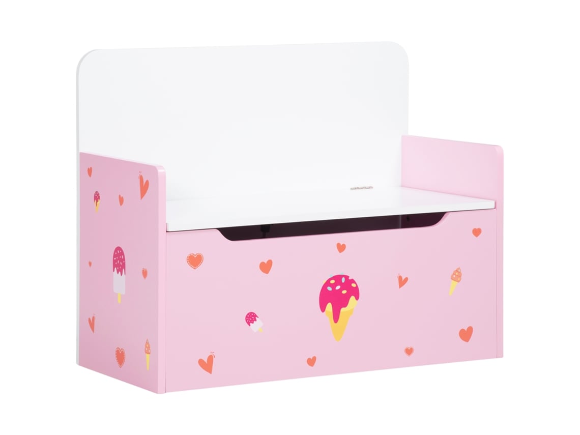 VPMKP - Zonekiz baúl infantil rosa 60x30x50 cm, 2 en 1, +18 meses, almacenamiento de juguetes, tapa segura, carga 50 kg
