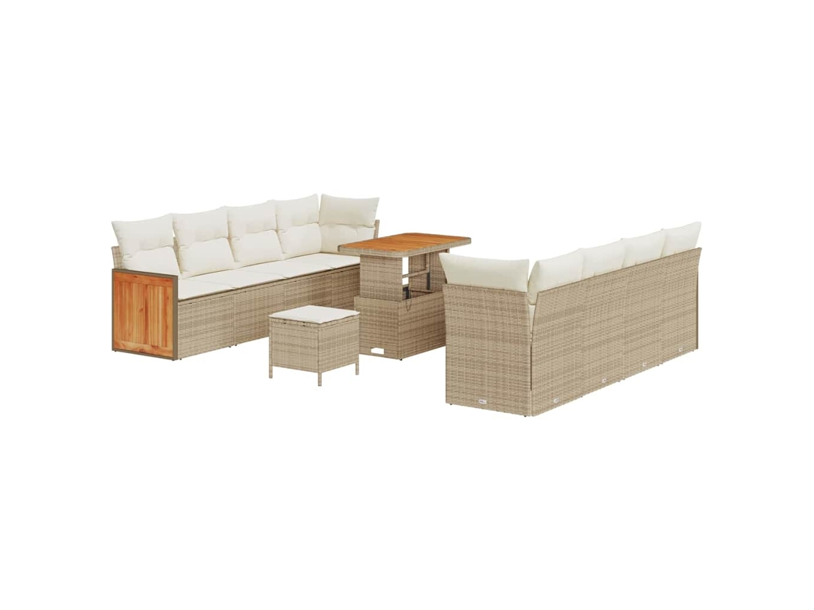 Maison Exclusive - Conjunto de sofás de jardín con cojines, 11 piezas, beige y crema