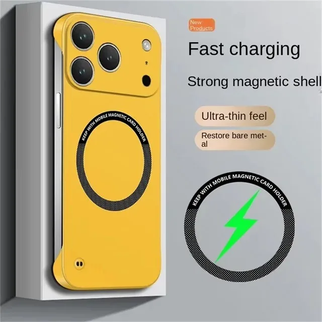 (iphone 12 Amarillo) Funda Magnética Sin Marco Para Teléfono, Compatible Con La Función Magsafe, Cubierta Trasera Mate.