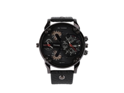 Reloj De Pulsera De Estilo Casual Para Hombre Con Correa De Piel Sintética, Esfera De Doble Escala Y Movimiento De Cuarzo (negro Y Azul).