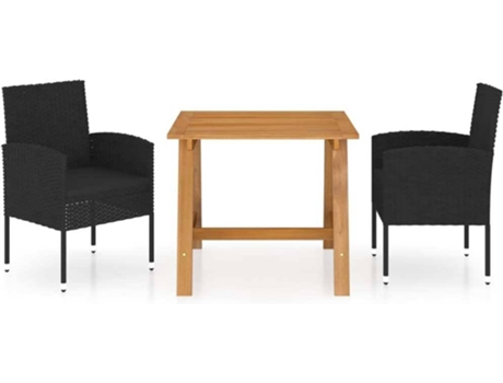 Conjunto 3 de comedor de jardín VIDAXL negro