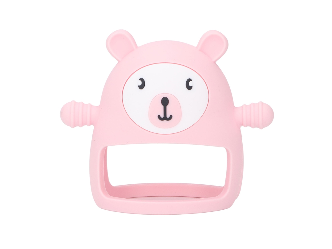 Chupete de silicona con diseño de animalito y mango, lavable, alivia la inflamación de las encías, color rosa.
