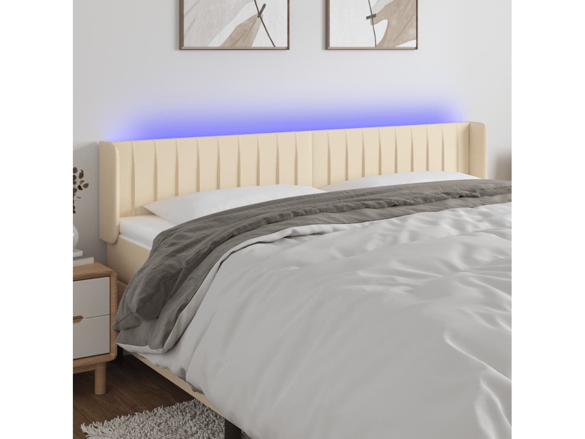 Cabecero Con Led De Tela Crema 203x16x78/88 Cm