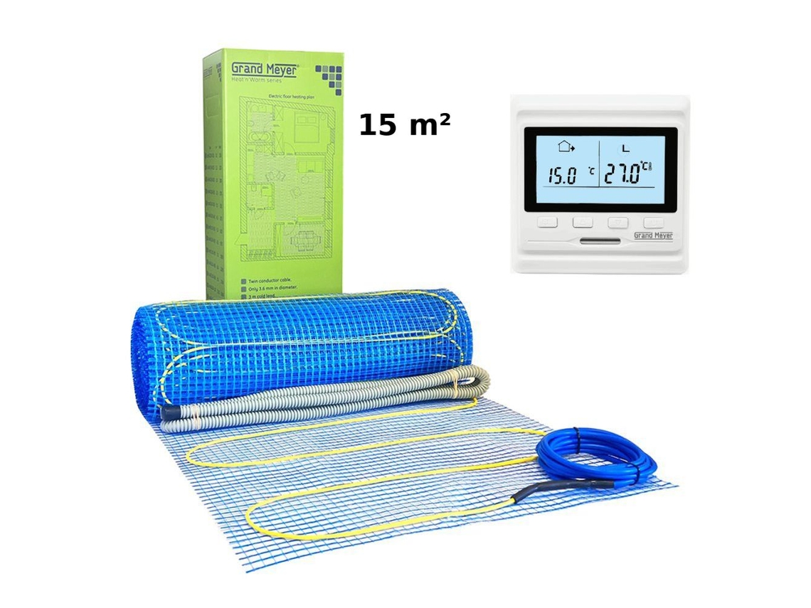 Kit de calefacción eléctrica por suelo radiante de 15 m², 170 W/m², termostato HW500, Grand Meyer