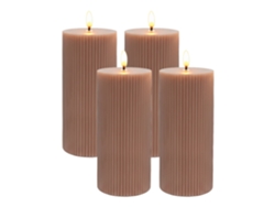 Relaxdays Velas Led, Set 4, Hxd 18 X 7,5 Cm, Llama Parpadeante, Cera Real, Acanaladas, Sin Llama, Rosa Antiguo