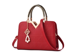 Bolso De Hombro De Gran Capacidad Para Mujer, De Piel Sintética, Con Colgante Color Vino.