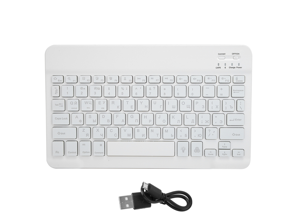 Teclado Inalámbrico Bluetooth De 10 Pulgadas Con Retroiluminación Rgb Y Teclas Cuadradas Para Teléfonos Móviles Y Tabletas - Blanco - Estilo Ruso