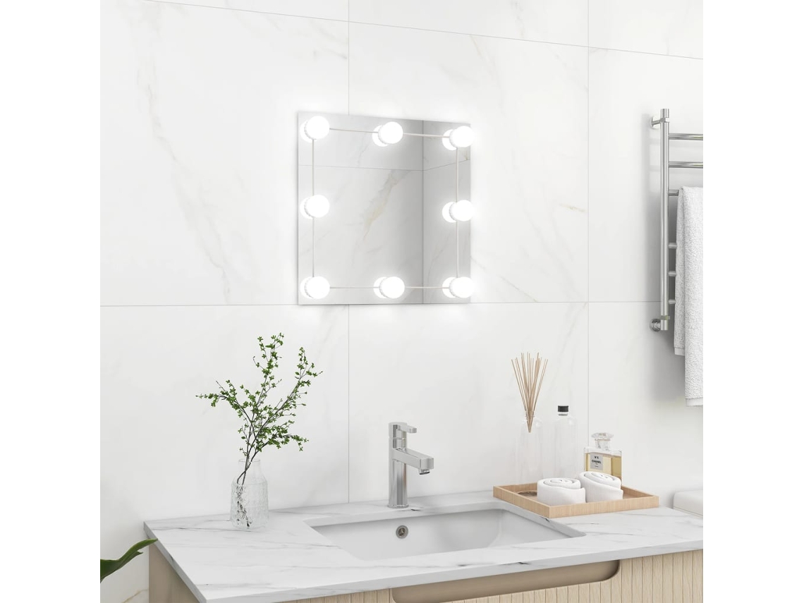 Espejo de Pared con Luces Led Cristal Cuadrado