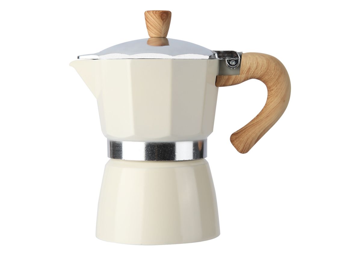 Cafetera italiana Moka, aluminio. Prepara el clásico café italiano Moka. Color blanco. Capacidad: 150 ml (5 oz).
