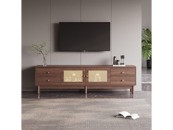 Mueble Para Tv - Con 2 Puertas De Ratán Y 4 Cajones - Apto Para Televisores De Hasta 80" - Marrón