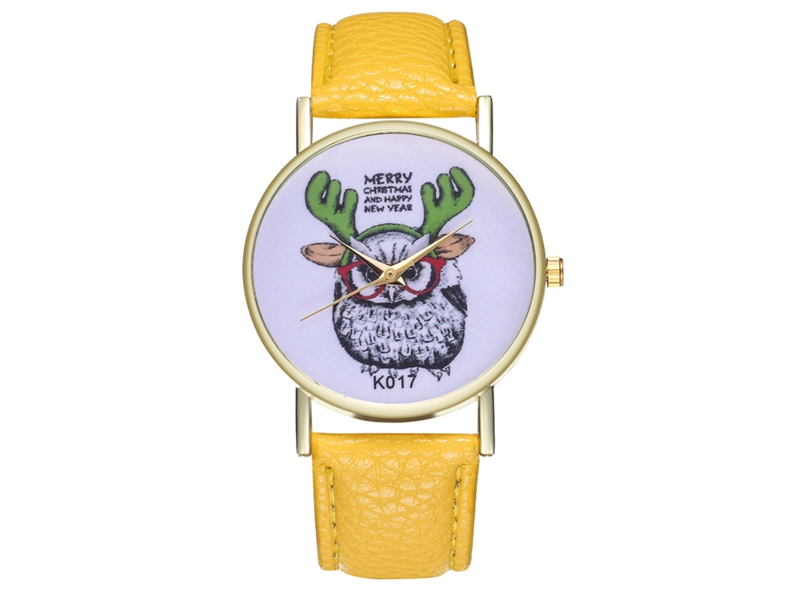 Reloj De Pulsera Para Hombre De Cuarzo Con Correa De Cuero Patrón Animal Amarillo