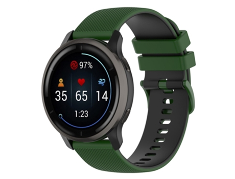 Correa de Silicona textura rejilla colorido con hebilla 22mm para Garmin Vivoactive 4/Forerunner 255 - verde militar/negro
