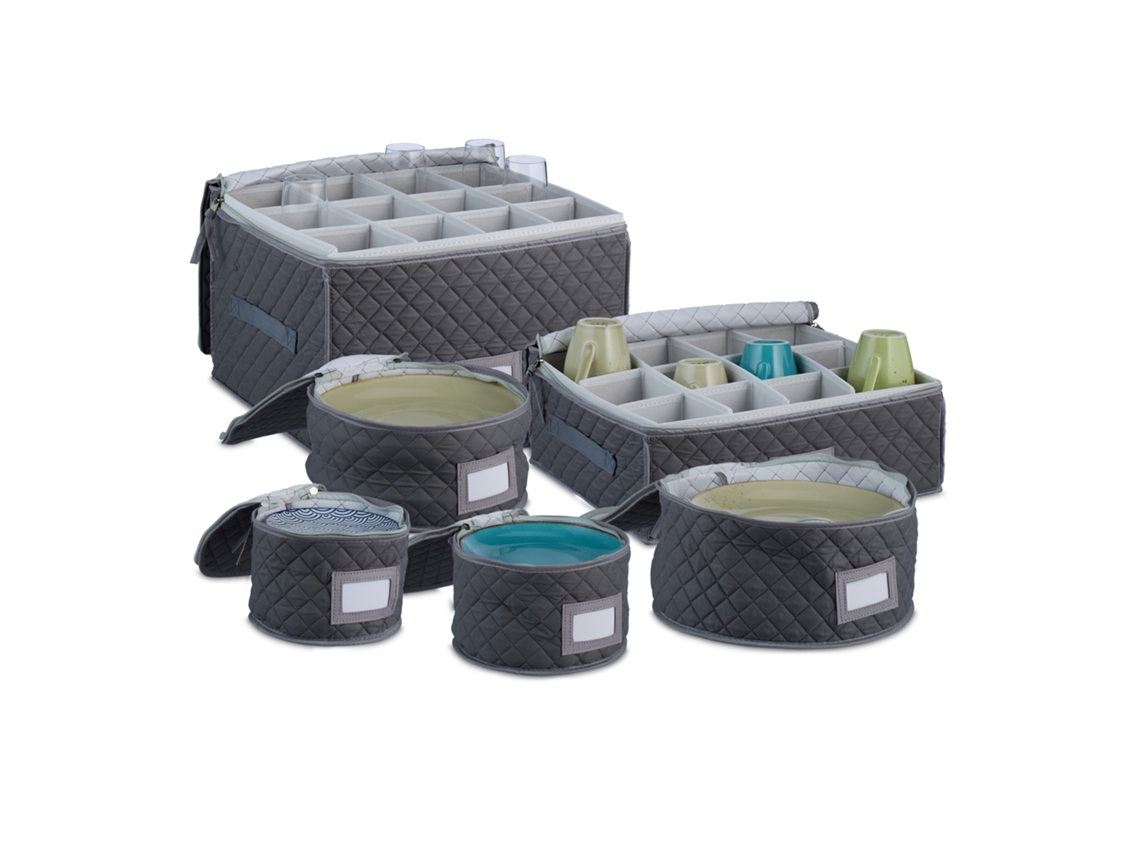 Relaxdays Set De 6 Cajas Para Copas, Almacenamiento De Vajilla, Capacidad Para 12 Platos, Vasos, Tazas, Acolchadas, Gris
