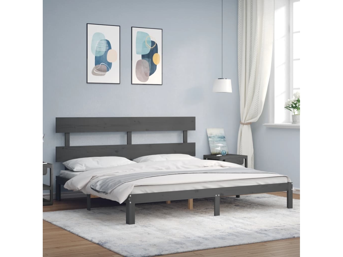 Estructura De Cama Con Cabecero Madera Maciza Gris 200x200cm