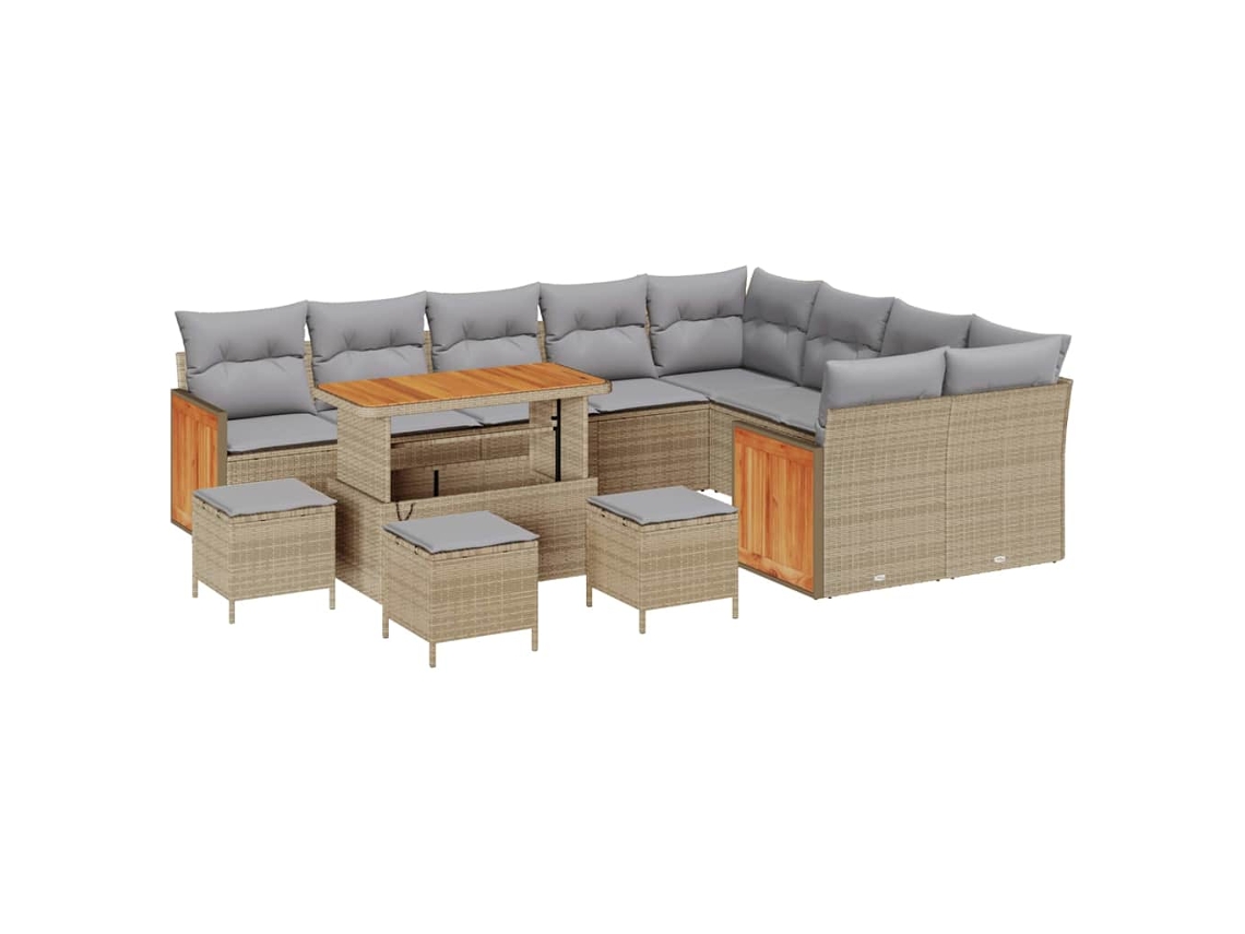 Maison Exclusive - Conjunto de sofás de jardín de mimbre de 14 piezas en beige y gris claro.
