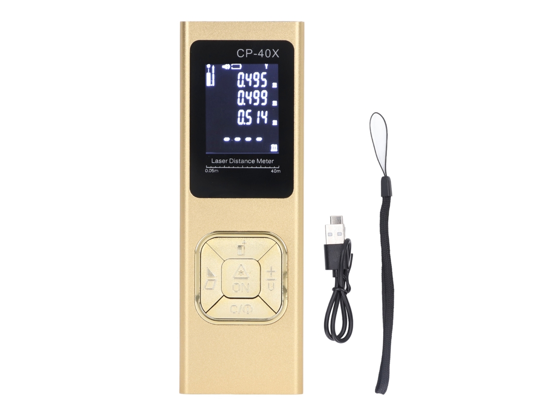Dispositivo de medición láser digital portátil de alta precisión con pantalla LCD retroiluminada y telémetro de 40 metros.