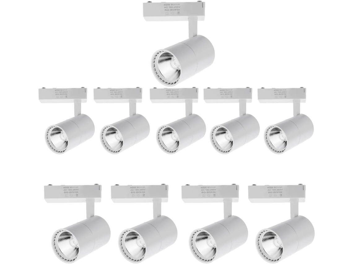 10x Foco Techo Led Carril 30W, Blanco Neutro 4200K, 3000 Lúmenes, 185V-265V AC Monofásico, Aluminio Color Blanco JANDEI