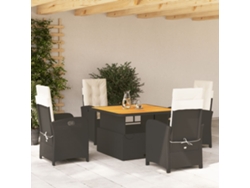 Juego de comedor de jardín de 5 piezas con cojines de mimbre negros de DKD Home Decor