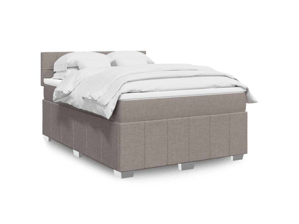 Cama Box Spring Con Colchón Tela Gris Taupe 140x190 Cm