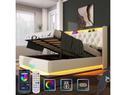 Cama Doble De 180x200 Cm, Iluminación Led, Giro De 360°, Sistema Hidráulico, Usb-c, Colchón De Pu Blanco (no Incluido).