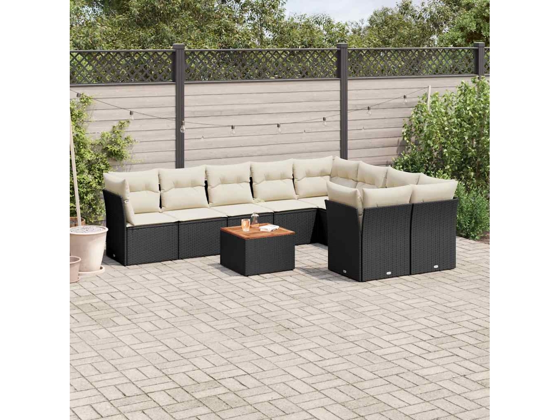 Conjunto de sofá de jardín de 10 piezas con cojines en mimbre sintético negro de DKD Home Decor
