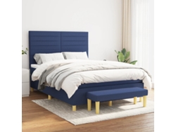 Cama Box Spring Con Colchón Tela Azul 140x190 Cm