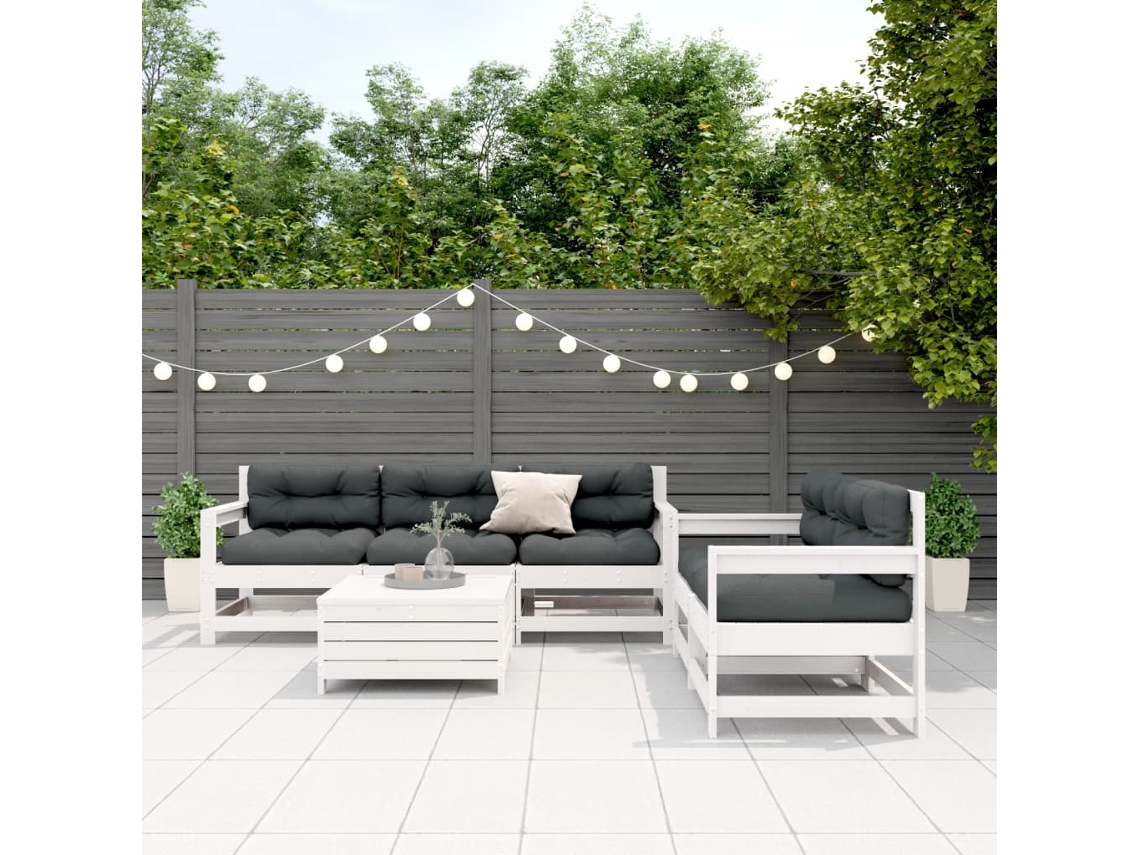 Pcs Conjunto Lounge Jardim C/ Almofadões Pinho Maciço Branco Dkd Home Decor